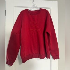 Red Waggle Sweatshirt with Embroidered Text